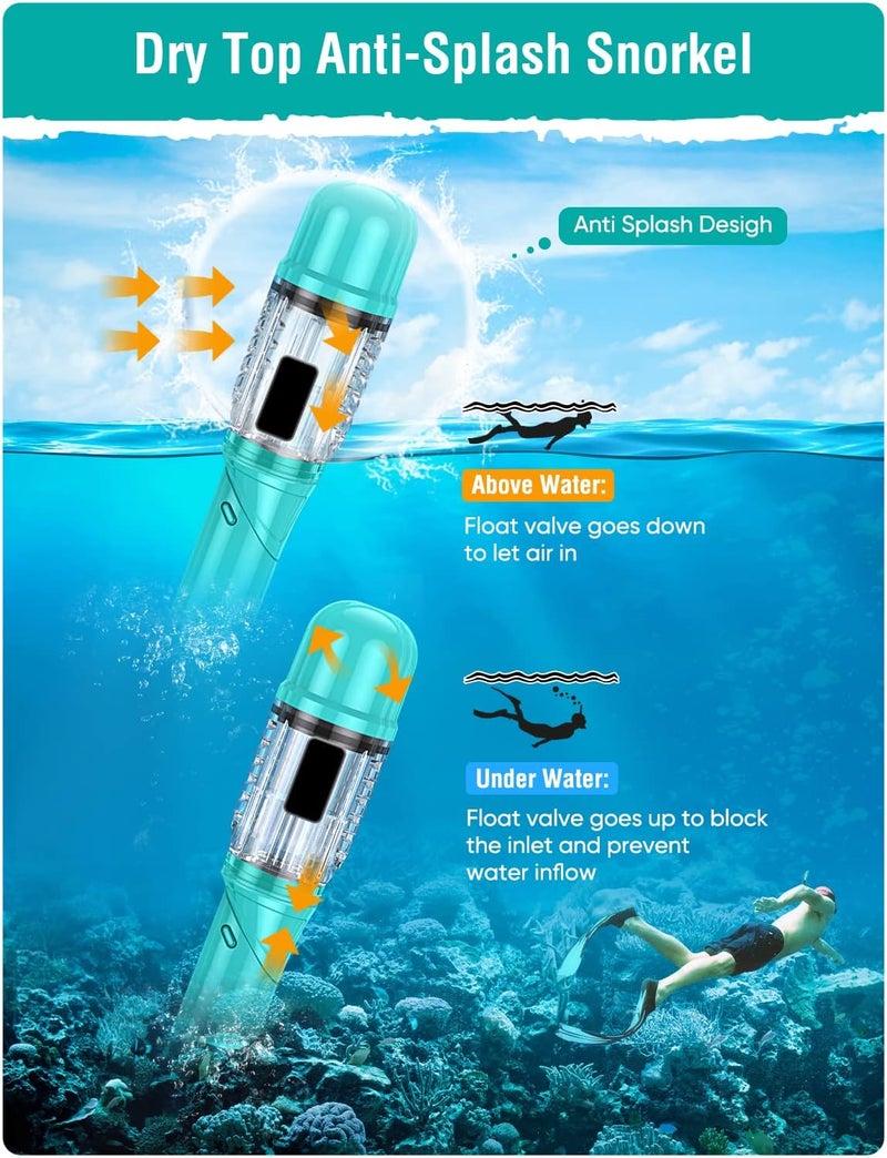 Seovediary Snorkel Set Adults Snorkeling Gear Anti-Fog Panoramic View Swim Mask Dry Top Snorkel Kit with Carry Bag for Snorkeling Scuba Diving Swimming Travel - Image 5